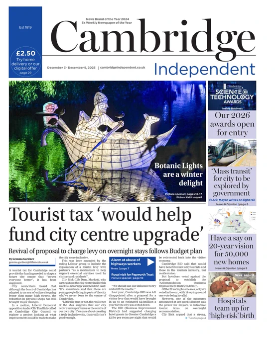 Cambridge Independent 3-12-25 front page