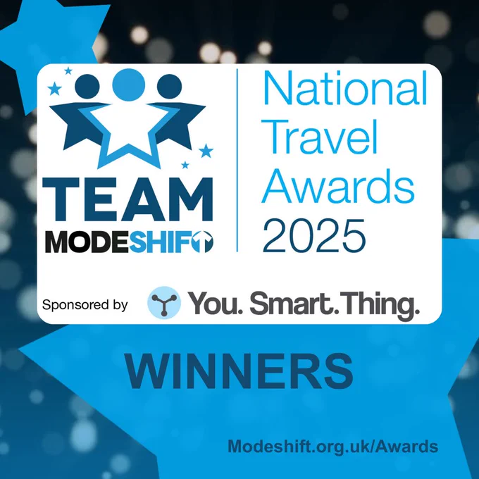 Team Modeshift National Travel Awards logo. Text Reads: Winners.