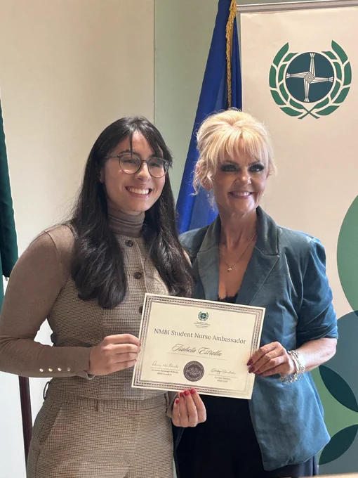 Isabela Estrella, TUS year three BSc in General Nursing student with Lorraine Clarke Bishop (Interim Director of Education, Policy, and Standards NMBI)