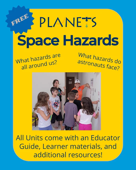 Photo of learner's results deciding what types of hazards there are and where they exist. Text at the bottom describes units come with educator guide, learner materials and additional resources 