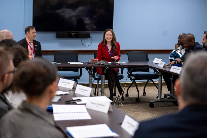 Bureau of Educational and Cultural Affairs Deputy Assistant Secretary for Professional and Cultural Exchanges Stefanie Williams meets with sports-sector professionals from all over the world at the U.S. Department of State. 