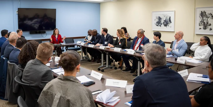 Bureau of Educational and Cultural Affairs Deputy Assistant Secretary for Professional and Cultural Exchanges Stefanie Williams meets with sports-sector professionals from all over the world at the U.S. Department of State. 