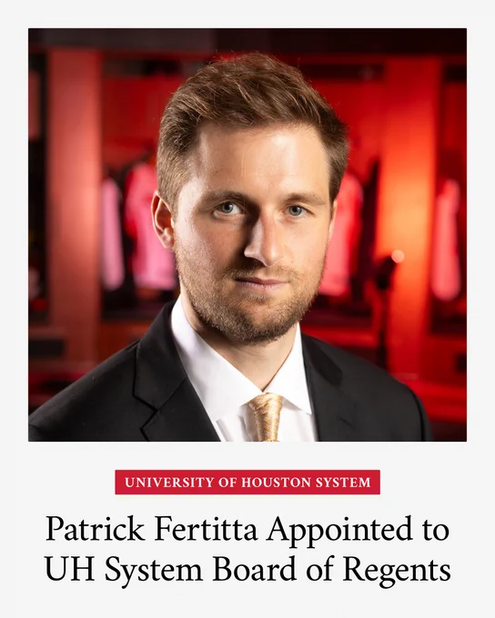 Headshot of Patrick Fertitta with headline that reads, “Patrick Fertitta Appointed to UH System Board of Regents.”