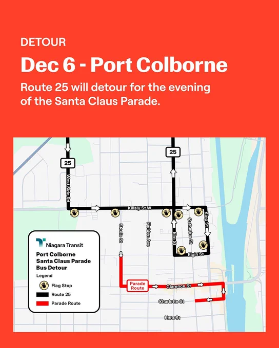 Route 25 Detour in Port Colborne for Santa Claus Parade on December 6