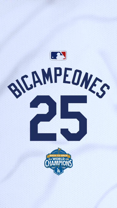 Una imagen de fondo de pantalla con textura de jersey de Los Dodgers con el texto "Bicampeones" y el número 25 con el logo de Campeones de la Serie Mundial.