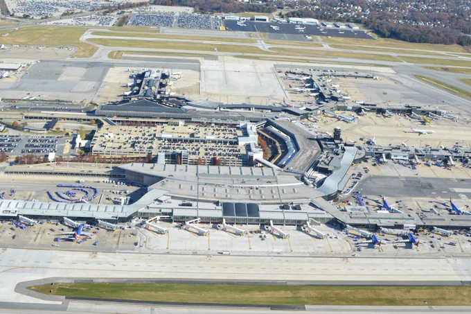 Aerial photo of BWI Thurgood Marshall Airport, circa November 2025.