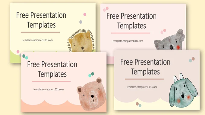 15 template PowerPoint lucu gratis gambar hewan imut singa, koala, beruang, dan kambing.
