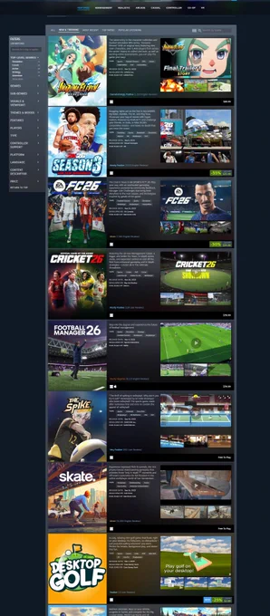 Steam Gaming page with new and trending games on it. Desktop Golf is in 8th place