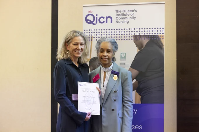 Debbie (left) is pictured with Sue Tranka, Chief Nursing Officer for Wales.

[Photo credit QICN]