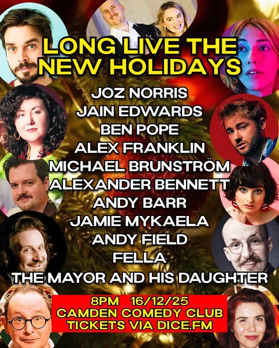 A festive line-up of eg Joz Norris, Alexander Bennett, Jain Edwards, Andy Barr, etc
