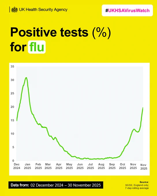 Graph showing positive tests for flu