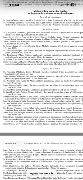 Photo de la parution au Journal officiel de nomination à l’ordre national du mérite