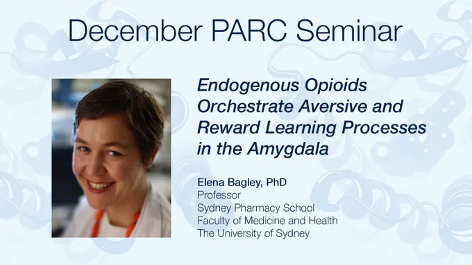 December PARC Seminar: Endogenous opioids orchestrate aversive and reward learning processes in the amygdala presented by Elena Bagley, PhD.