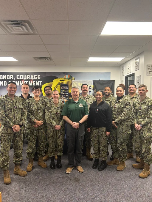 Rear Adm. James Waters, Commander, Navy Recruiting Command, met with the team at Navy Recruiting Station Fredericksburg on Dec. 2 during a visit to Navy Talent Acquisition Group Richmond. Waters thanked the Sailors for their professionalism, community engagement and commitment to bringing America’s best and brightest into the Navy.
