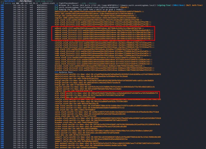 Dumping password history and Kerberos keys from NTDS.dit with NetExec
