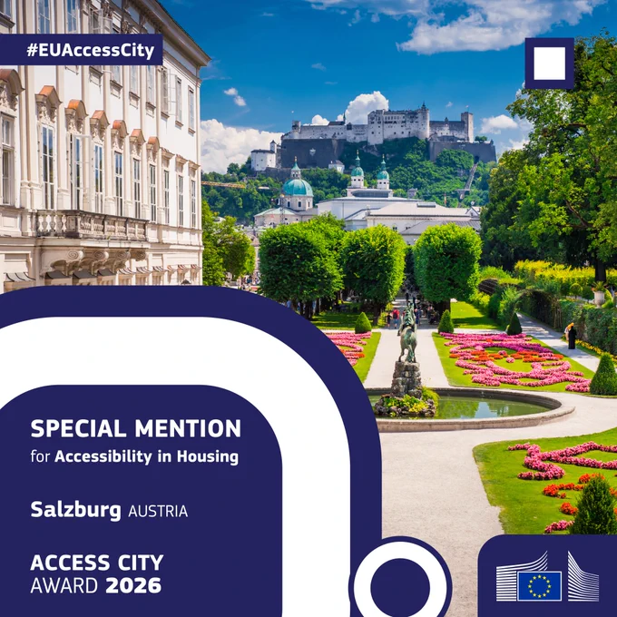 The garden and famous castle of Salzsburg and next to words 'special Mention to accessibility in housing '
