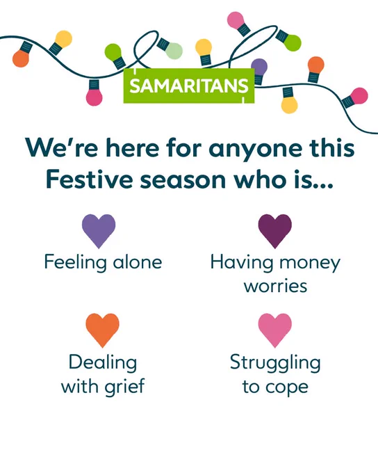 We're here for anyone this festive season who is..

feeling alone
having money worries
dealing with grief 
struggling to cope