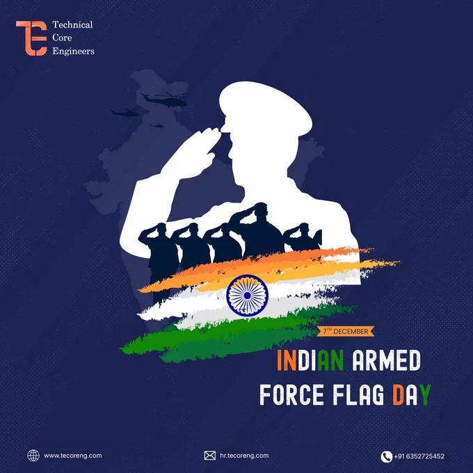 A saluting Indian soldier silhouette with the Indian flag colors and Army personnel in the background, honoring Indian Armed Forces Flag Day.