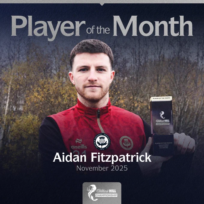 Aidan Fitzpatrick of Partick Thistle FC with his William Hill Championship Player of the Month award for November 2025