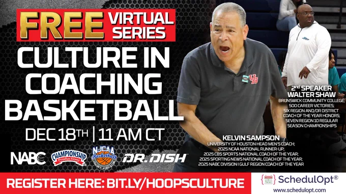 ⚡️Culture in Coaching Basketball🏀 Join @UHCougarMBK head coach Kelvin Sampson @CoachSampsonUH  and @BrunswickCC_MBB head coach Walter Shaw @BccHoopsCoach!🔥🔥
🗓️ Thu. Dec. 18, 2025  🕚11:00 AM CT 
💻Live Zoom!💥
✅Register here: https://bit.ly/HoopsCulture 
#learnfromthebest #becomeyourbest