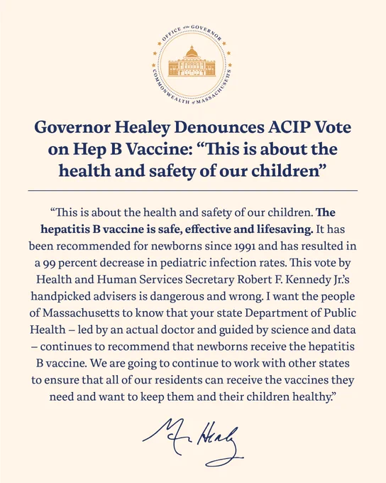 Governor Healey statement on ACIP vote. 