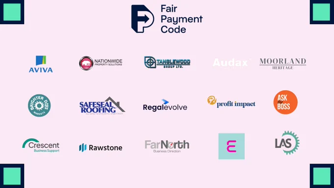 Graphic shows the Fair Payment Code logo and logos of various FPC awardees. 