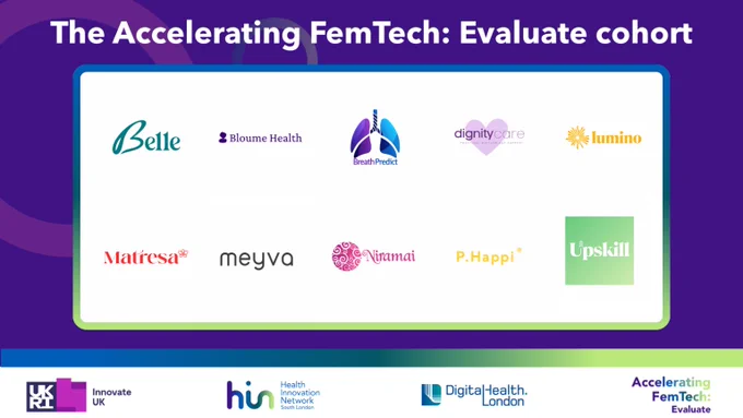 The Accelerating FemTech Cohort include: Belle, Bloume Health, Breath Predict, Lumino, Matresa, Meyva, Niramai, P.Happi and Upskill