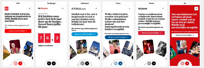 zes verschillende apps van kranten te zien met de end of the year experience
