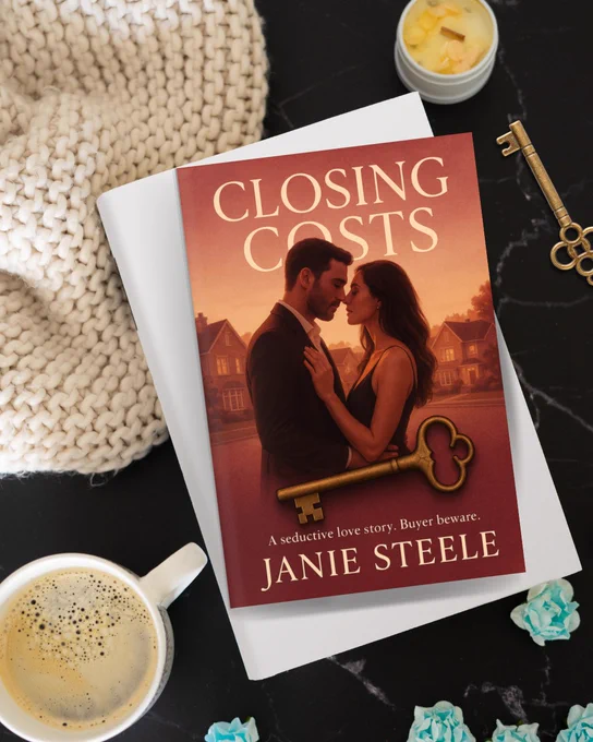 Closing Costs by Janie Steele with a mug, key, scarf, and candle.