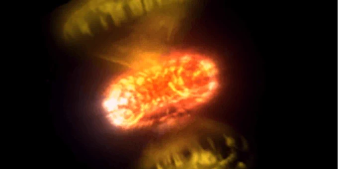 Artist rendering of a stellar explosion.