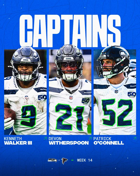 Week 14 captains: Kenneth Walker III, Devon Witherspoon, Patrick O'Connell