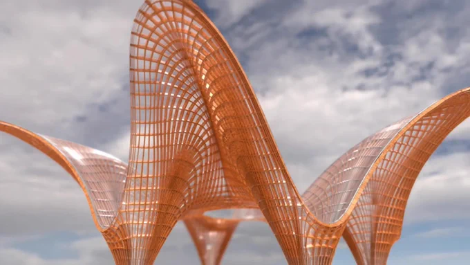 Thanks to computer numerical control (CNC) fabrication technologies, the method may also be applied to design-laminated timber gridshells. Credit: ©2025 Masaaki Miki and Toby Mitchell CC-BY-ND
