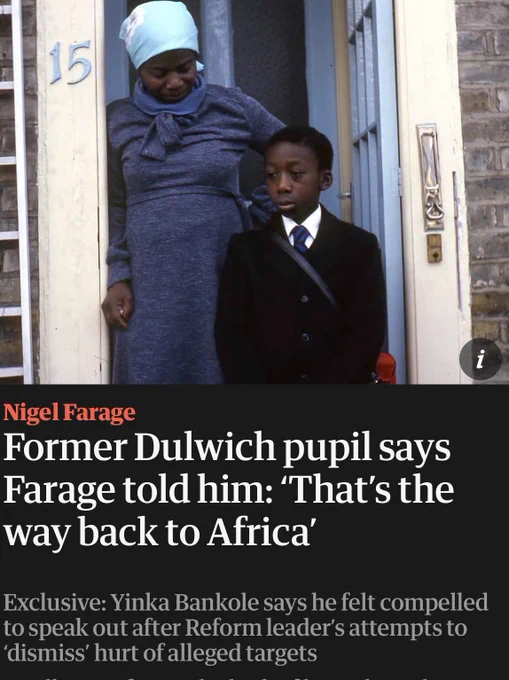Young African boy in school uniform - victim of Nigel farce’s racist bullying - and his mum.