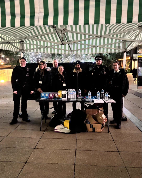 Teams supporting the welfare pop up in Canary Wharf