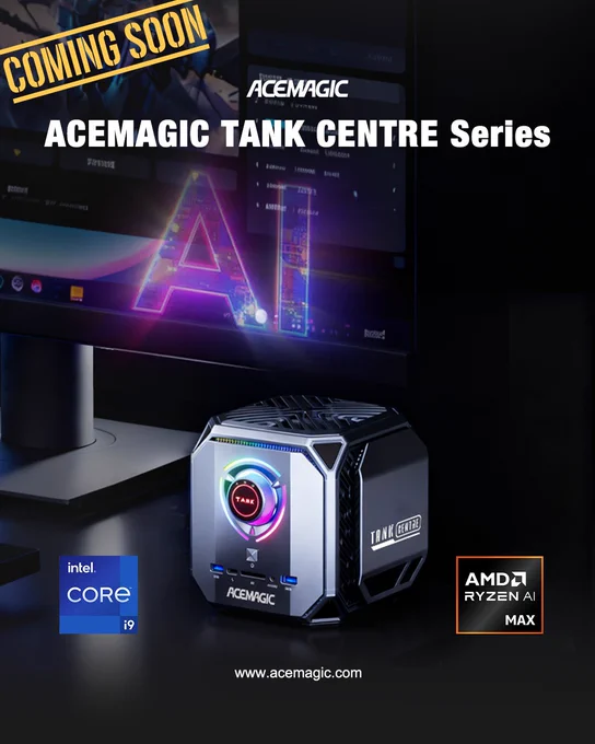 🔥 The Next Evolution of Mini PCs is Almost Here! 🔥
The ACEMAGIC TANK CENTRE Series is coming (Upgraded version of the best‑seller ACEMAGIC M1A Tank03 Mini PC) 😲😲🙌
Meet M1A PRO and M1A PRO  — the next leap in gaming, AI, and pro‑level productivity 🚀✨

🚀 TANK CENTRE Highlights
🔹 M1A PRO: Intel Core i9-13900HK   Intel Arc A770 MXM (16GB)
Perfect for gamers and developers

🔹 M1A PRO : AMD Ryzen AI Max  395   Radeon 8060S
50-126 TOPS AI power, designed for AI engineers and research professionals, and advanced computing 🧠🤖📊

⚡Shared features: 
RGB lighting ✨ | Industrial design 🛠️ | 3‑mode performance dial 🔄 | Flagship build quality 🏆

📅 Stay tuned — official launch details coming soon from ACEMAGIC PC!

Global : https://acemagic.com/
EU: https://acemagic.eu/
UK: https://acemagic.uk/
FR: https://acemagic.fr/
IT: https://acemagic.it/
ES: https://acemagic.es/
JP: https://acemagic.jp/

#MiniPC #GamingPC #M1APRO #M1APROPlus #PCGaming #TechLaunch #RyzenAI #PerformanceBeast #Gaming