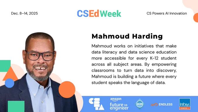 Mahmoud works on initiatives that make data literacy and data science education more accessible for every K-12 student across all subject areas. By empowering classrooms to turn data into discovery, Mahmoud is building a future where every student speaks the language of data.