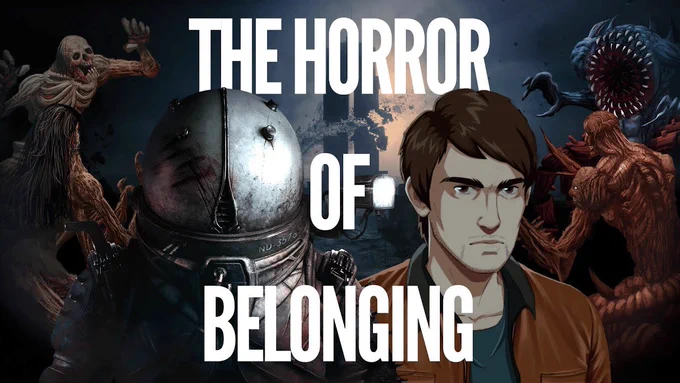 Text: The Horror of Belonging

Image: The Traveler from Cronos: The New Dawn and Myles Windham from Dead of Darkness, with Dead of Darkness's enemies and Cronos's torn landscape in the background.