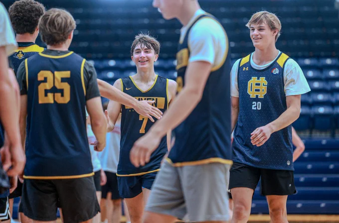 Will Plummer and Nolan Portenga of Grand Haven basketball at the Hope College team camp on June 12, 2025. (Photo | Lenny Padilla).