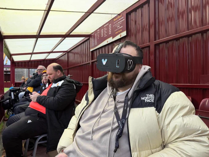 Jon wearing the GiveVision headset at Motherwell v Livingston