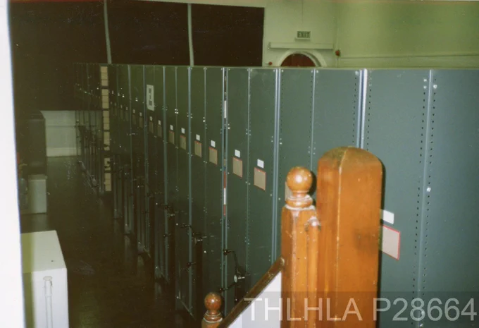 Rolling stacks in the archive strong room.