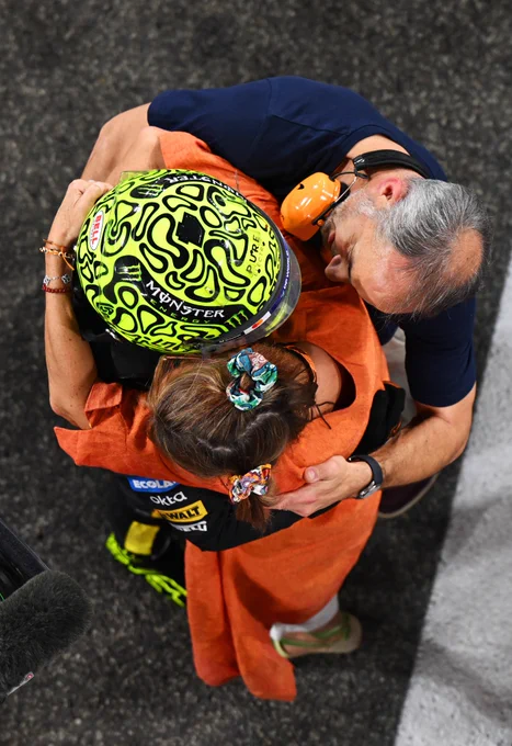Lando Norris with his mom and dad after winning his first F1 World Championship. 
