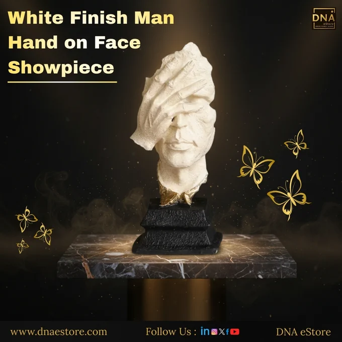 White Finish Man Hand on Face Showpiece - https://dnaestore.com/products/antique-finish-man-hand-on-face-showpiece-handcrafted-decorative-polyresin-figurine 

A modern art collectible that adds depth, elegance, and a touch of mystery to your decor. 
exclusive available at www.dnaestore.com

#onlineshopping #dnaestore #ecommerce 