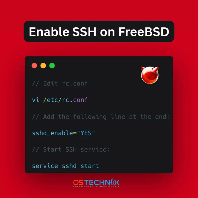 Cheatsheet: Configure and enable SSH on FreeBSD
