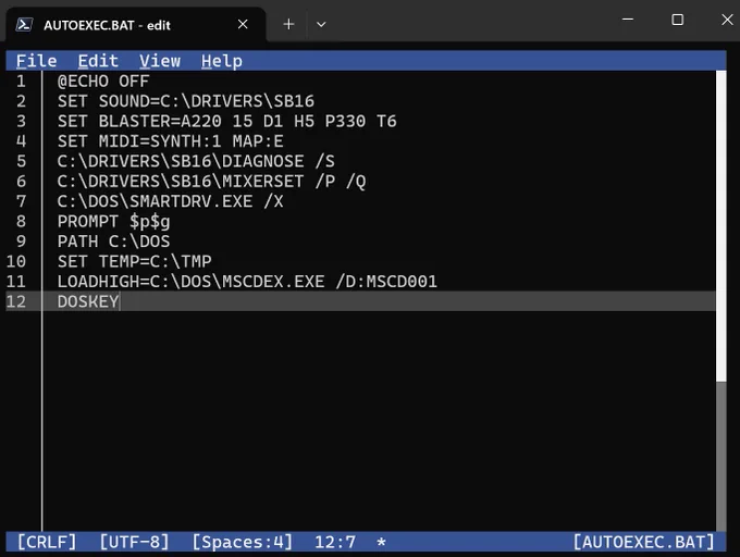 The new Windows EDIT doing what editors used to do..