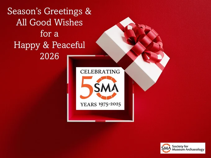 A seasonal greeting message with an open gift box revealing the SMA logo inside.