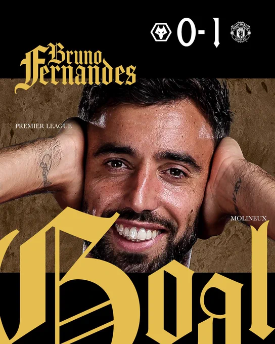 Bruno Fernandes scores for Manchester United to make it 1-0 against Wolves.