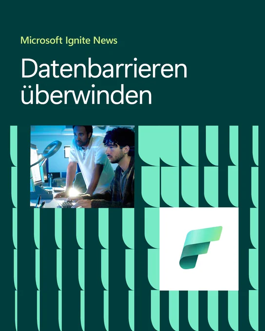 Der Text lautet: 
Microsoft Ignite News 
Datenbarrieren überwinden