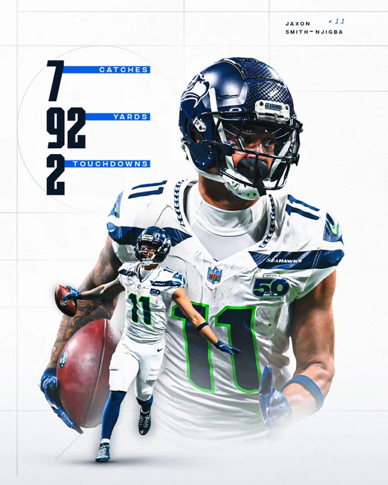 Jaxon Smith-Njigba Stats for Week 14: 7 Catches, 92 yards, 2 touchdowns.