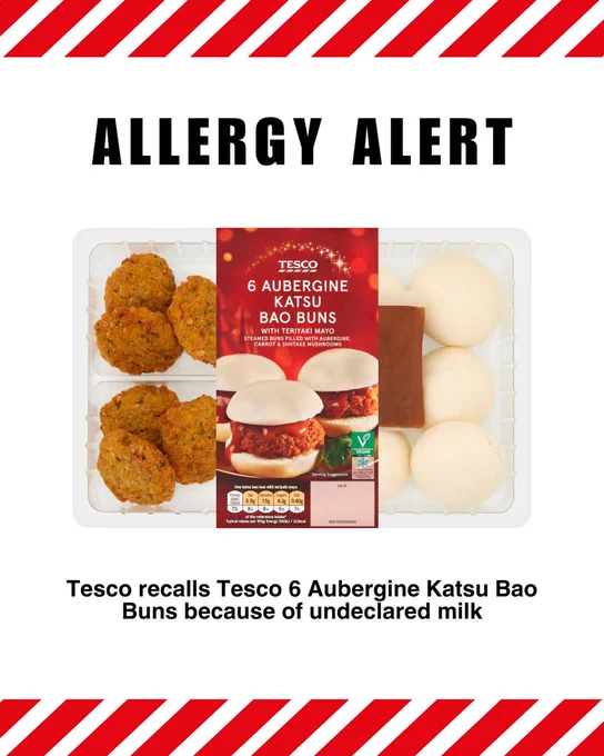 Allergy Alert: Tesco recalls Tesco 6 Aubergine Katsu Bao Buns because of undeclared milk