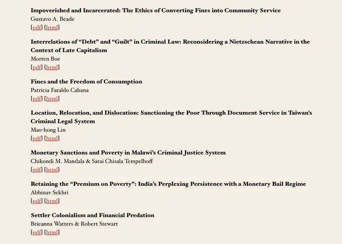 New Issue ... Mod Crim L Rev 2:1 (2025): Between Modern Debtors’ Prison & Modern Peonage: Economic & Poverty Sanctions in Global Perspective